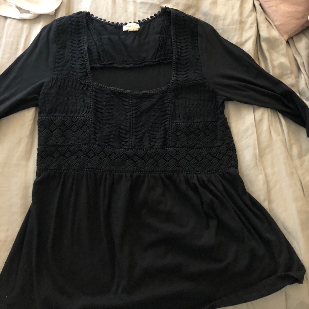 Anthropologie Black Embroidered Knit Top, L
